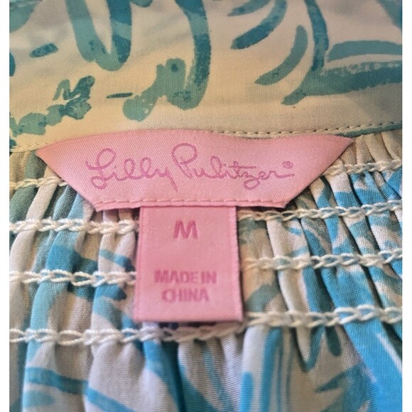 Lilly Pulitzer Blouse Elsa Tunic Top 100% Silk Size M Aqua Blue Print NWOT - Picture 6 of 6